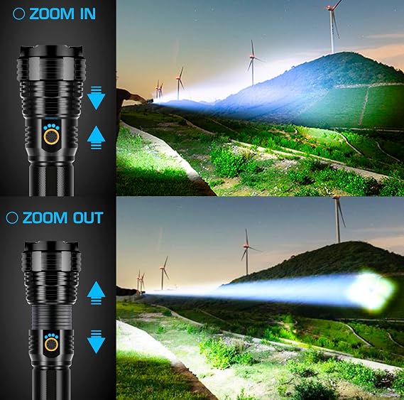 Sinvimes Rechargeable Flashlights High Lumens, 12000LLED Powerful Super Bright Flash Light, 5 Mode Zoomable Tactical Flashlights High Powered, Waterproof Linternas Emergencies Lights for Home