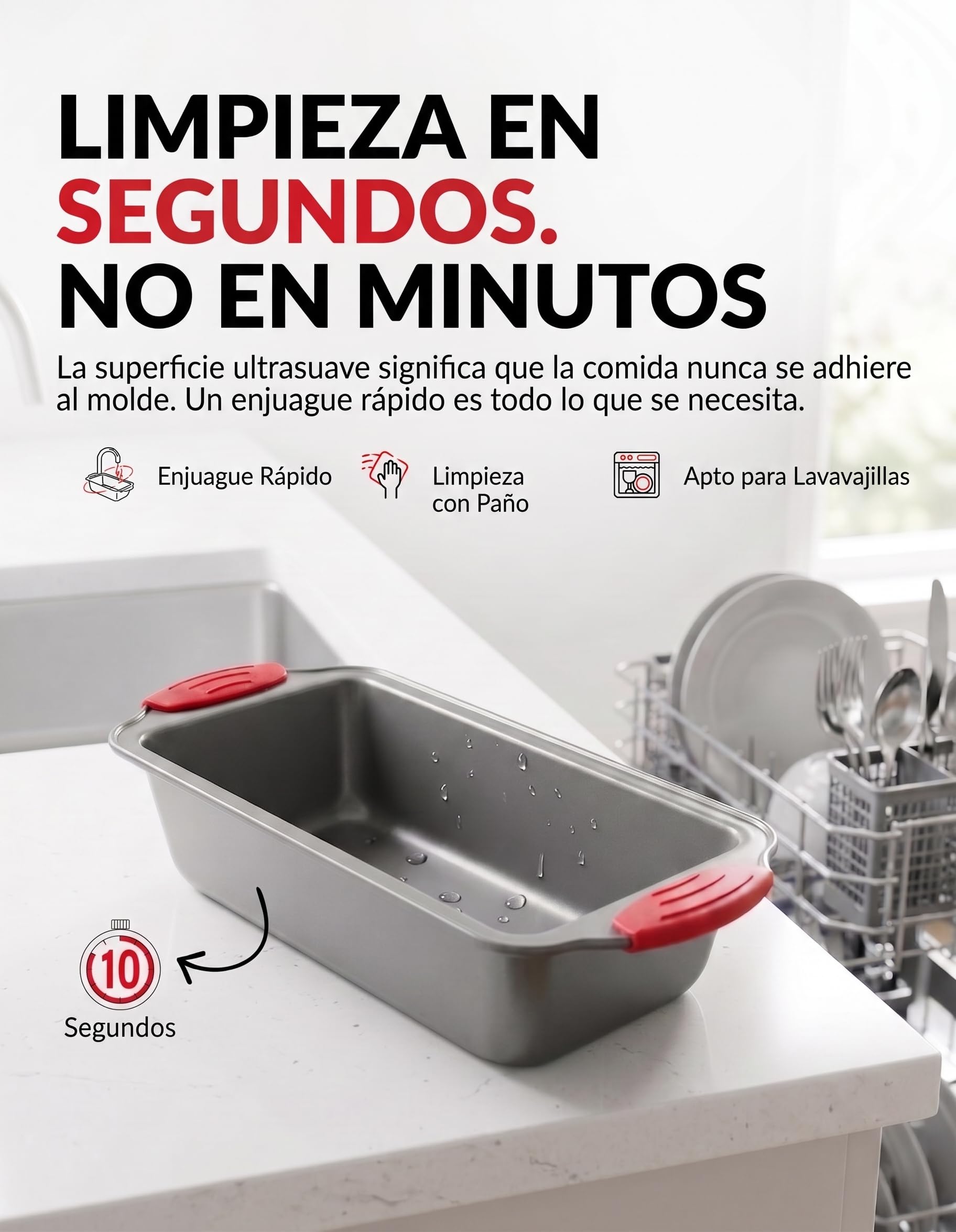 Molde para horno- Acero antiadherente, Boxiki Kitchen Molde para horno antiadherente profesional para hacer pan de plátano, pastel de carne, bizcocho , gris con rojo, 21.5 x 11.5 cm