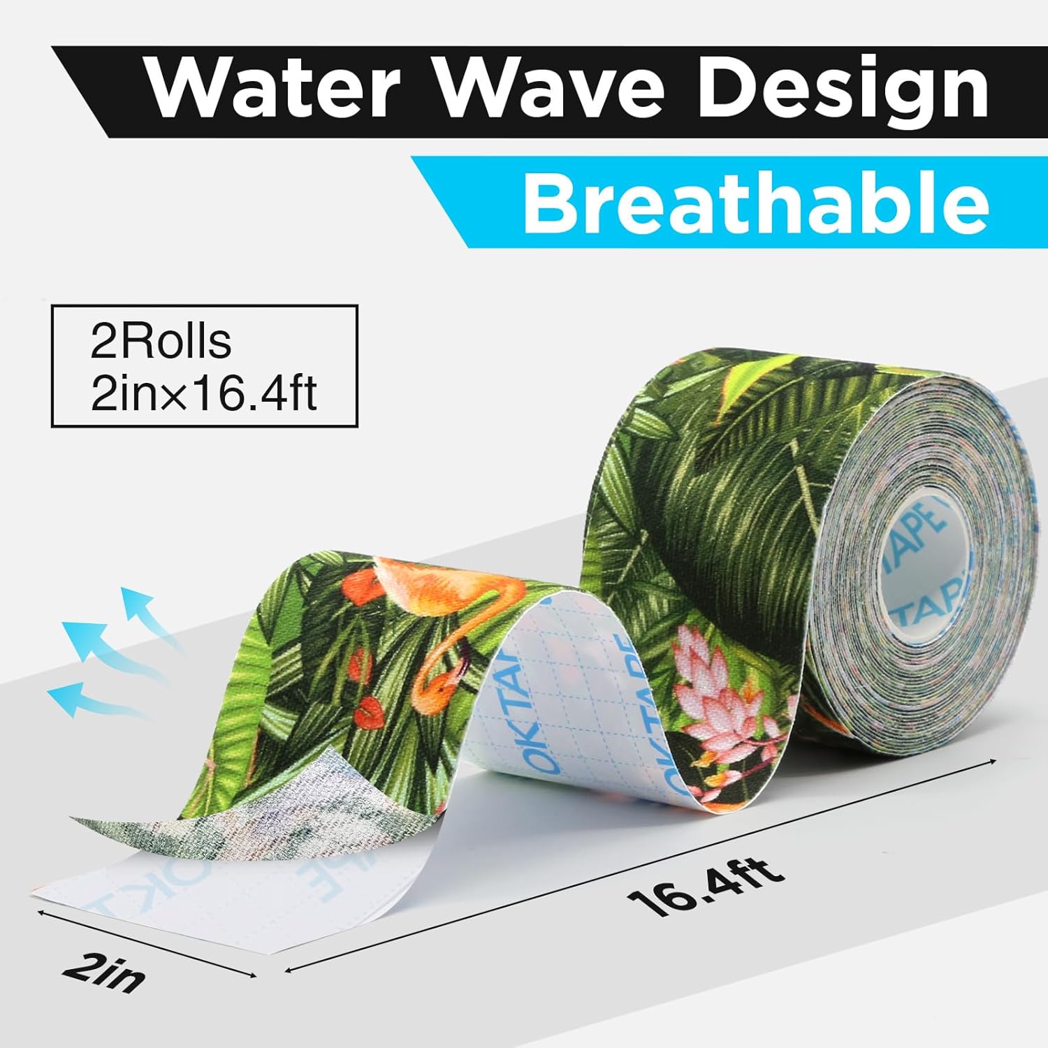 OK TAPE Hypoallergenic Digtal Printed Kinesiology Tape, Elastic Sports Athletic Tape, 2 Rolls, 2in×16.4ft Uncut Roll-Tropical Rainforest - Image 2