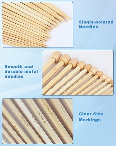 Miniatura 5 de Coopay Juego de 86 agujas de tejer para principiantes, el juego de inicio de tejer de ganchillo incluye un juego de agujas de tejer de bambú de 9.8