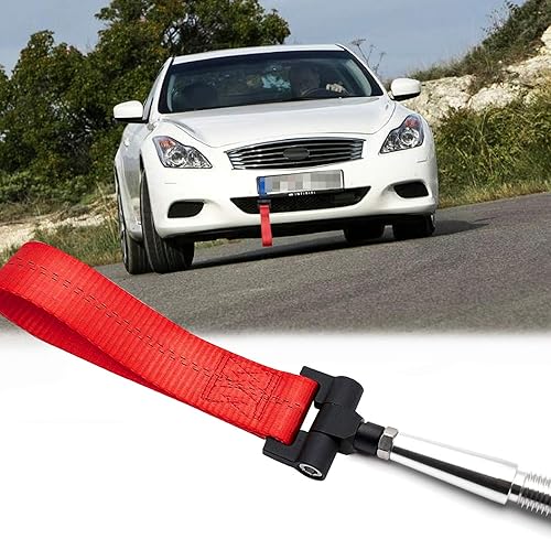 x xotic tech Adaptador de orificio de remolque JDM Racing Style rojo con correa de remolque de nailon para Nissan 370Z GTR JukeFit Infiniti G37Q60