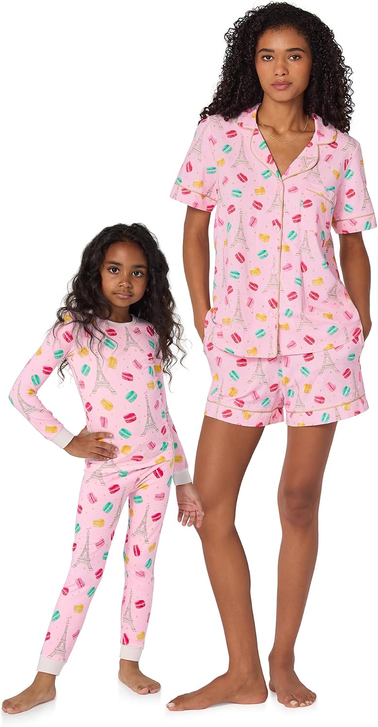 Bed Head PJs Fitted Long Sleeve Crew Neck & Pant Pajama Sets – Soft Stretch Jersey Sleepwear Set for Toddlers & Big Kids