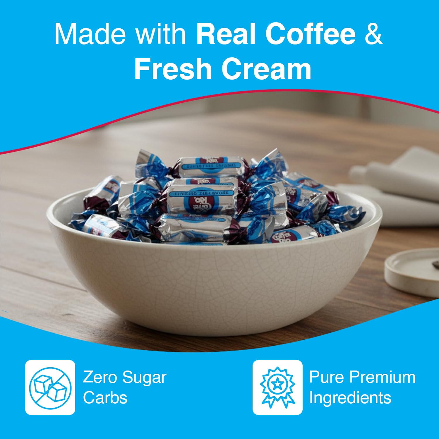 Coffee Rio Sugar Free Original Coffee Candy, Pack of 4 (3 oz Each) - Individually Wrapped Sugar Free Hard Candies Blended w/Fresh Dairy Cream - Perfect for Office Candy Bowl, Buffet- Kosher Certified