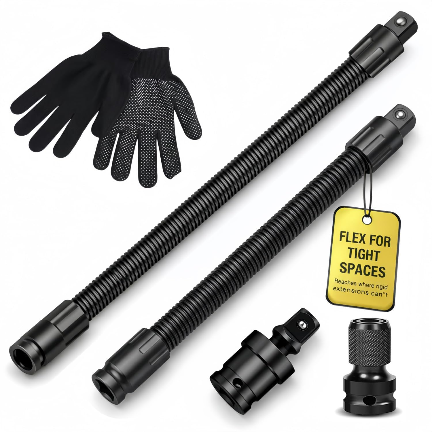 Prolunga flessibile da 1/2" per chiave dinamometrica a cricchetto, asta di collegamento per chiave elettrica, barra di estensione flessibile a 360° per spazi ristretti (D*250+350mm)