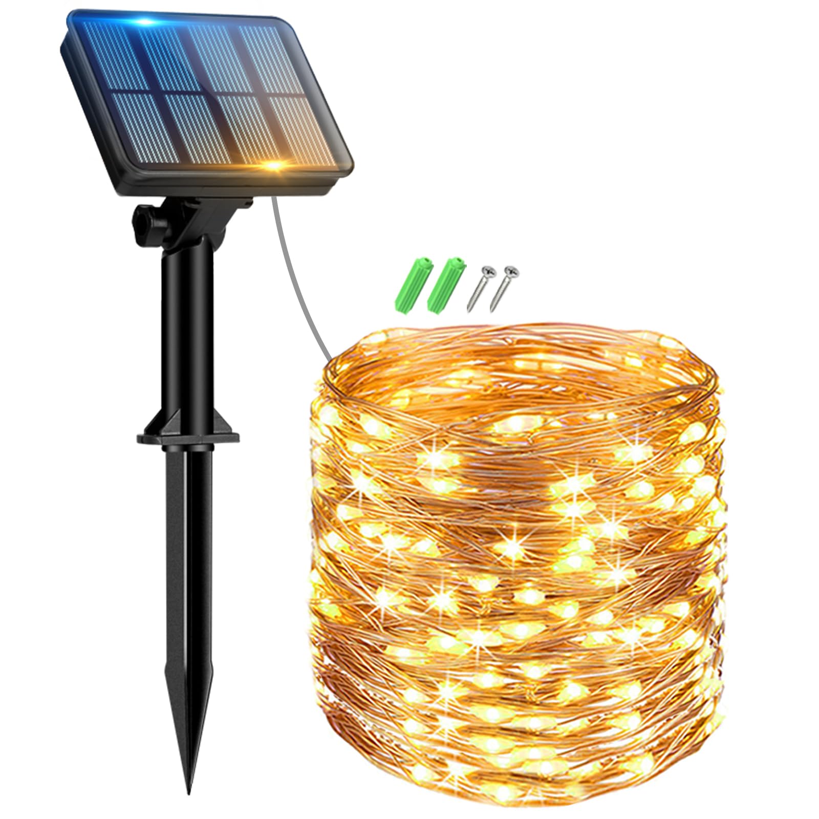 Peasur 12 M/120LED Guirnaldas Luces Exterior Solar, Luces Solares LED Exterior Jardin Luz Navidad Solares, Luz Solar Jardin Cadena para Exteriores Decoracion Arbol, Blanco Calido