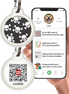 Dog Tags for Pets - Silicone QR Code Pet ID Tags for Dogs & Cats - Silent Dog Name Tag and Cat Name Tag for Your Pet - Puppy Name Tag for Dog Collar - Dog Identification Tags (Skulls)