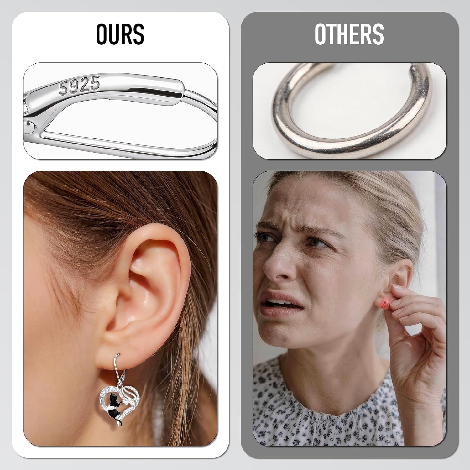 Black Cat Earrings for Women Cat Sterling Silver Earrings Dangle Leverback Halloween Christmas Jewelry Cute Cats Gifts - Image 3