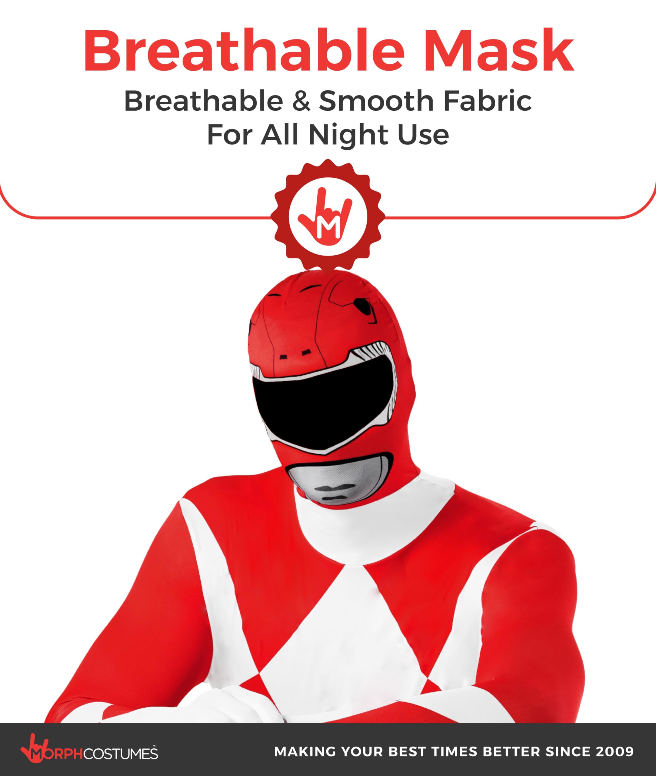 Morphsuits Oficjalny czerwony kostium Power Ranger dla dorosłych - XL (176 cm-185 cm), czerwony, XL