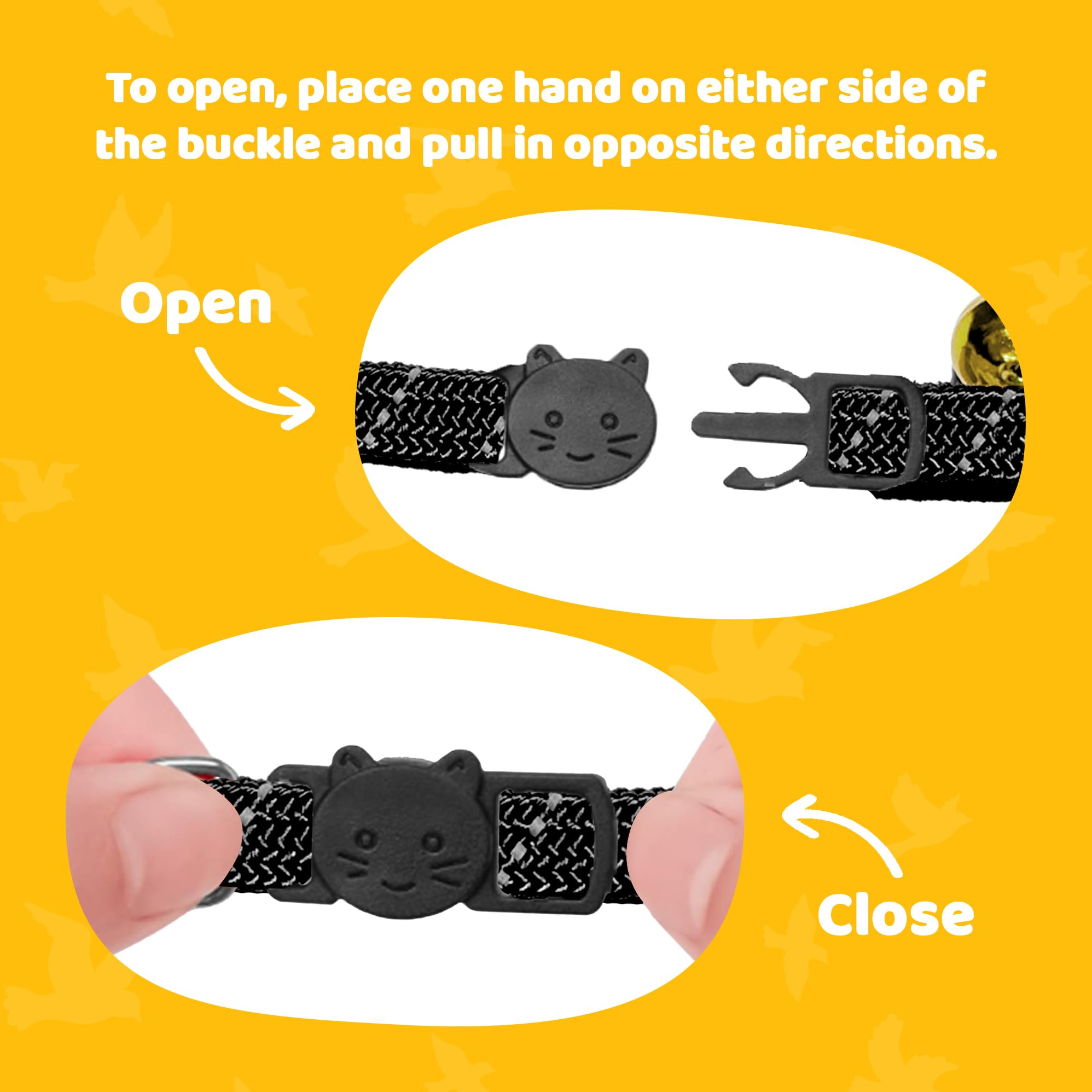 BirdsBeSafe® Collar de gato con campana, hilo reflectante para visibilidad nocturna, cómodo collar elástico para proteger al gato de atascarse en el jardín.