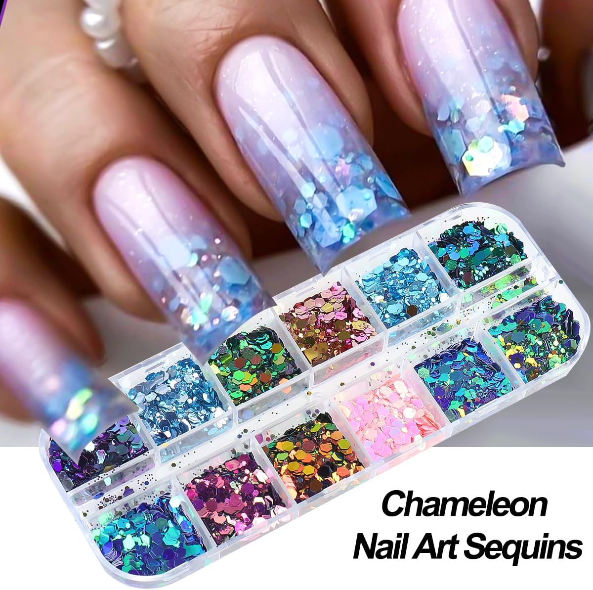 2 Boxes 24 Colors Holographic Nail Glitter Sequins 3D Iridescent Flakes Chunky Glitter Paillettes Design Mermaid Nail Flake Shiny Glitters Powder Chameleon Slices Decor for Manicure DIY Accessories - Image 4
