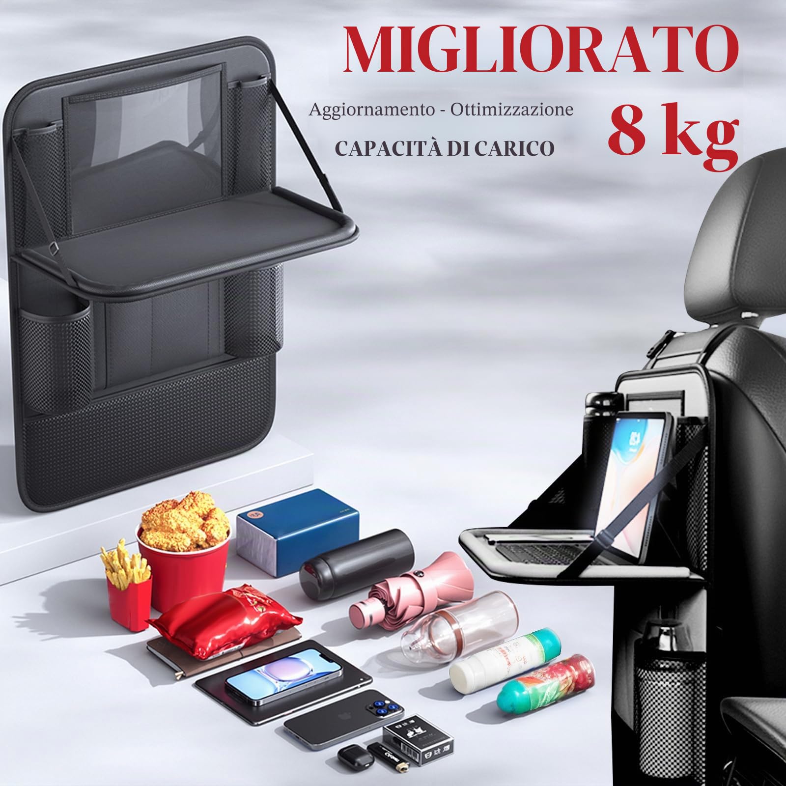 Organizer Sedile Auto, Proteggi Sedile Auto Bambini Posteriore, Impermeabile Organizer Macchina con Tavolo Pieghevole, Vano porta Tablet/Telefono e 9 Tasche, 42 x 61 cm (2 Pezzi)