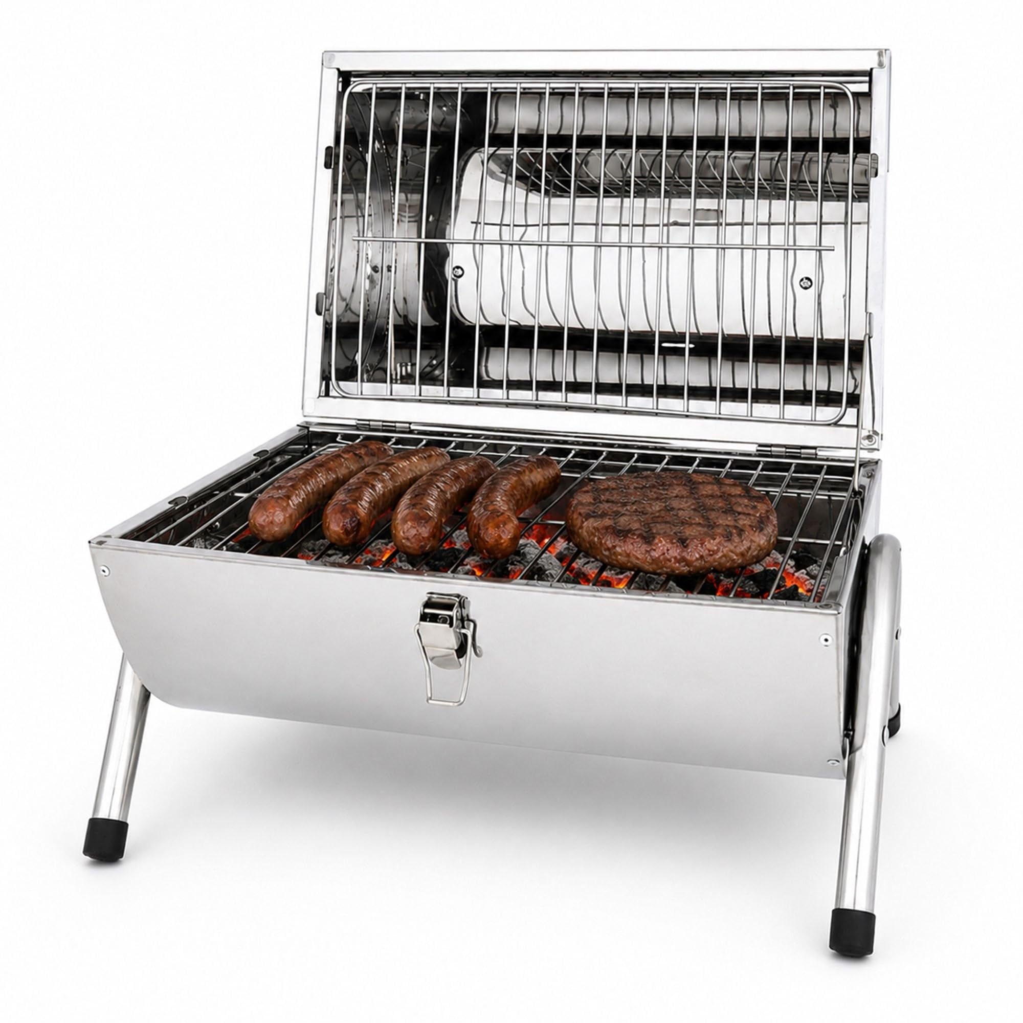 Oypla Portable Camping Stainless Steel Barrel BBQ Charcoal Barbecue Table Top