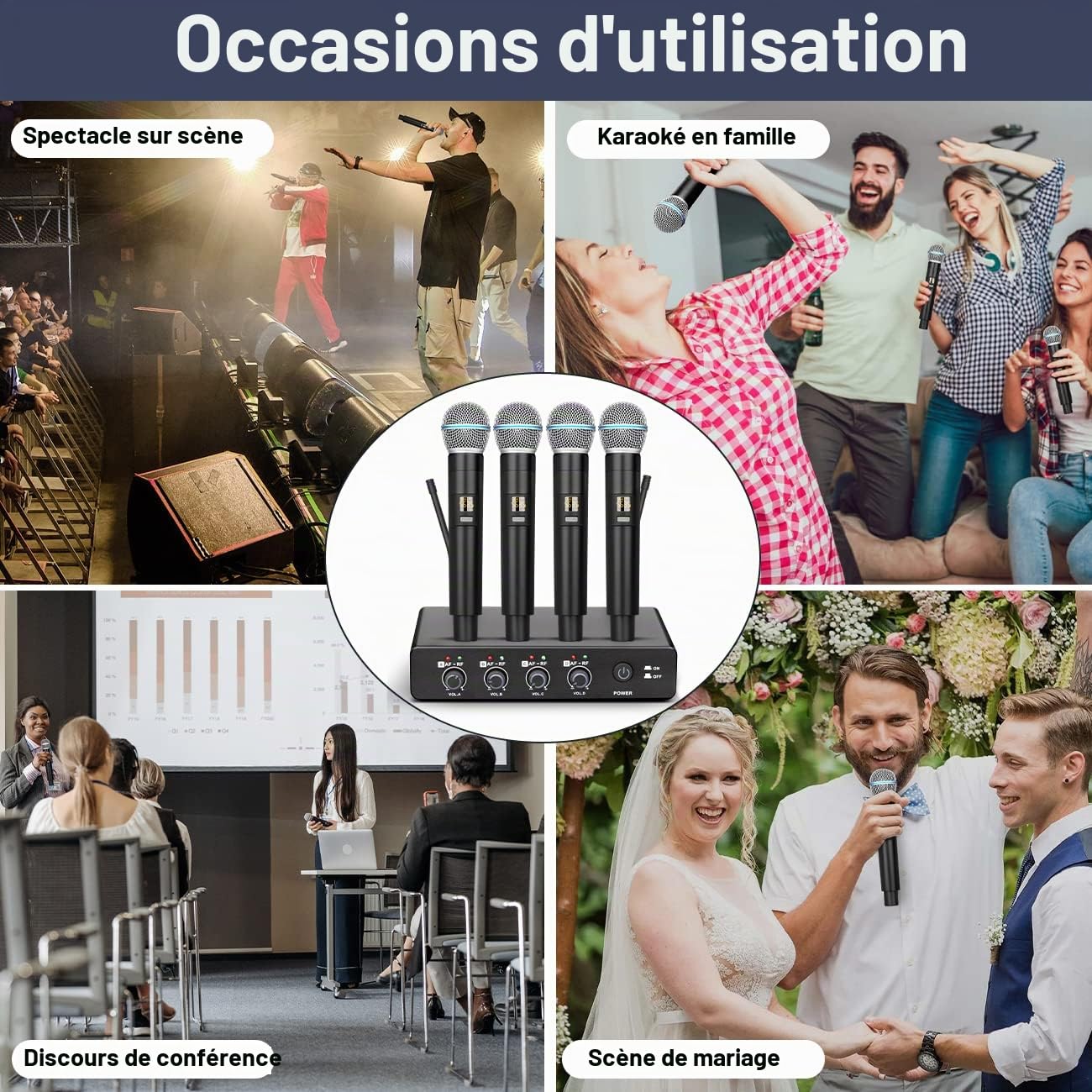 Depusheng R4 Micro sans Fil Karaoke UHF Corps en métal Professionnel 4 canaux système de Microphone Portable sans Fil, adapté à la Maison KTV, église, Performance