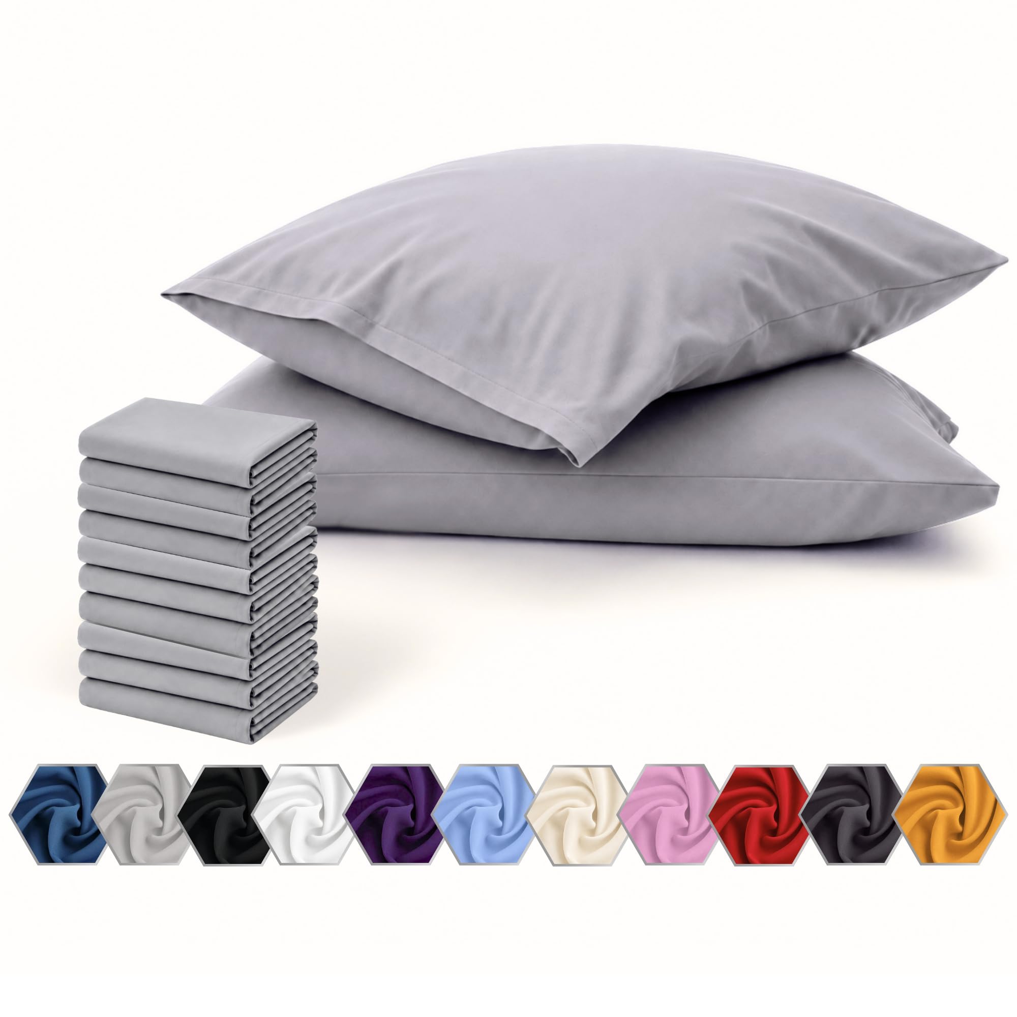 Pillow Cases 10 Pack Grey – 100% Brushed Microfiber Pillowcases