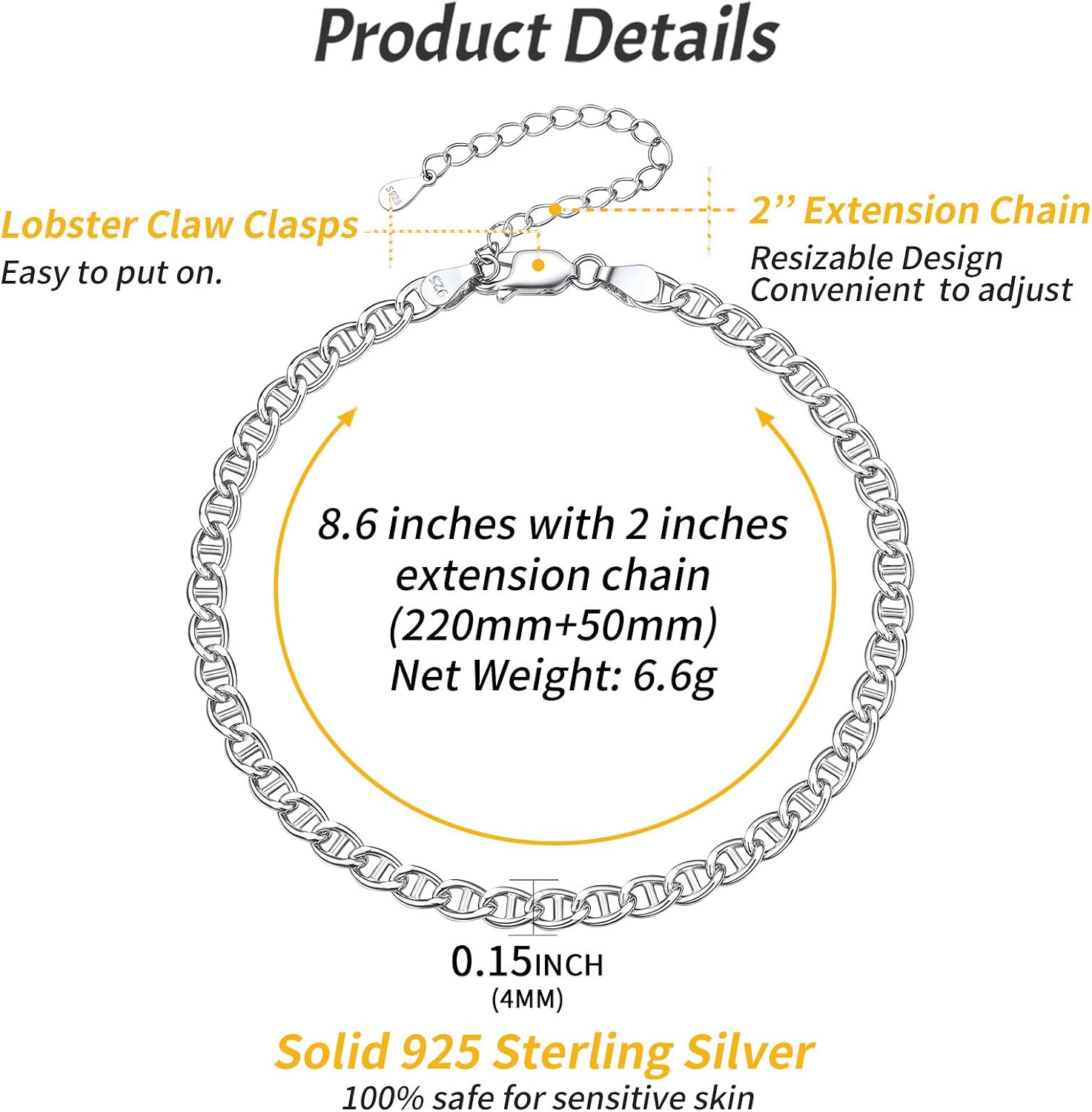 ChicSilver 925 Sterling Silver Anklet Jewelry Set for Women, Simple Dainty Ankle Bracelet for Beach Party(with Gift Box)