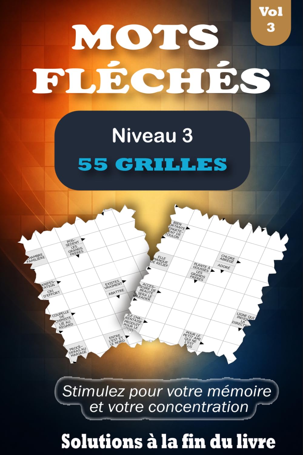 MOTS FLÉCHÉS NIVEAU 3 - VOL 3: 55 Grilles pour Faire Travailler l’Esprit en Douceur, Livre en Gros Caractères avec Solutions pour Adultes & Seniors
