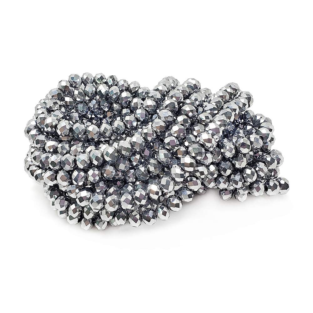6mm Rondelle Glass Beads for Jewelry Making, Faceted Briolette Crytal Spacer Beads for Bracelet Necklace Earring, Translucent Silver 720pcs