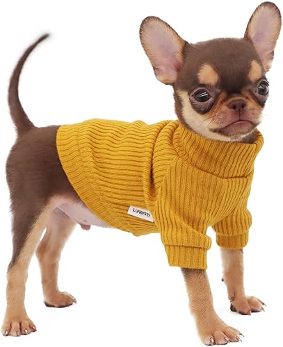LOPHIPETS Suéteres de cuello alto para perros pequeños para taza de té, chihuahua, yorkie, cachorro, gato, ropa, amarilloXXS