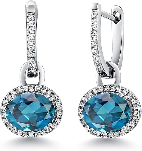 Gem Stone King Aretes colgantes ovalados de plata de ley 925 de 0.354 x 0.276 in con piedra natal Aretes colgantes ovalados para mujer