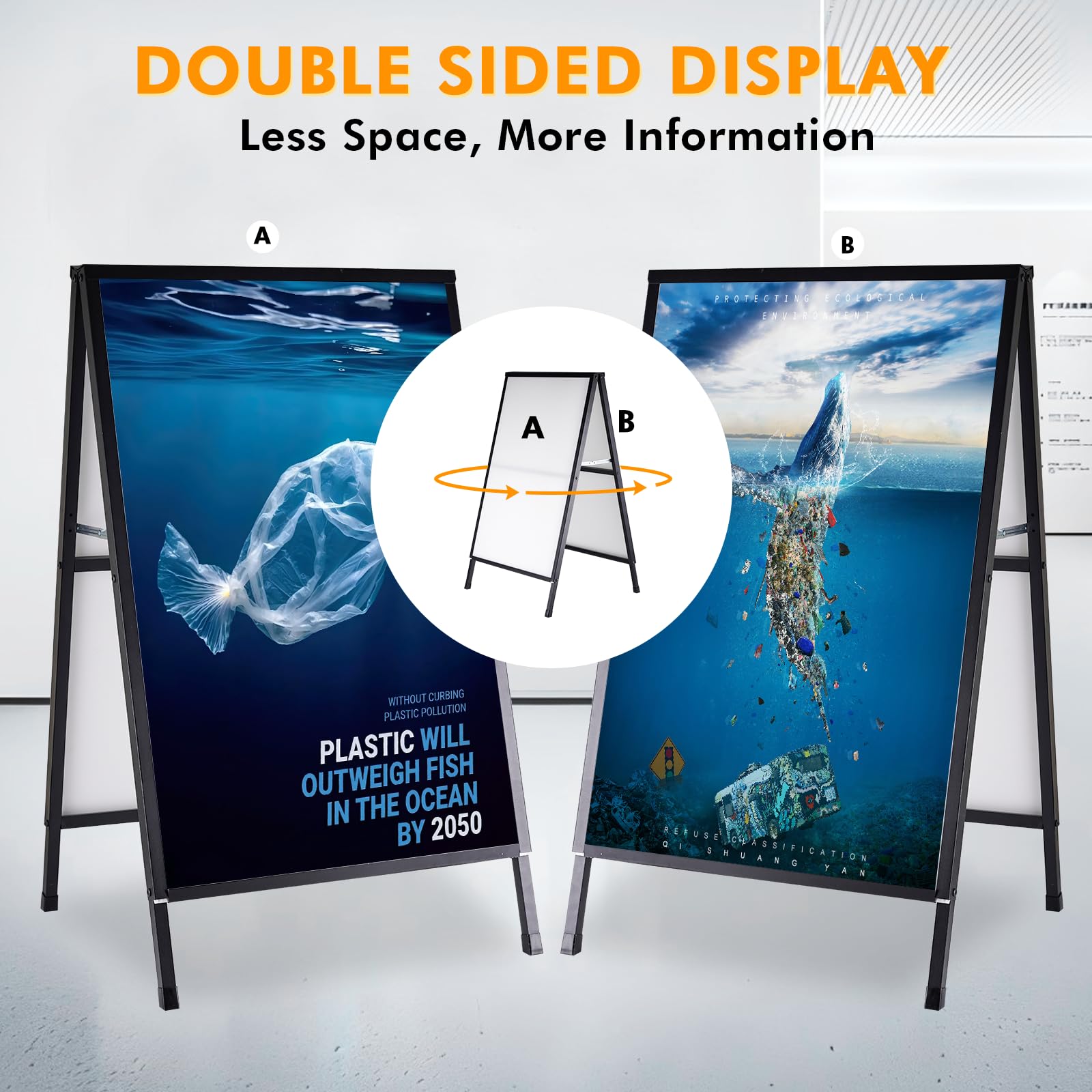 YUCHENGTECH Chevalet Stop Trottoir Exterieur 60x90cm | Porte Affiche Trottoir Porte-affiche en Métal Bilatéral Résistant Aux Intempéries pour Bars Restaurants Expositions Extérieur