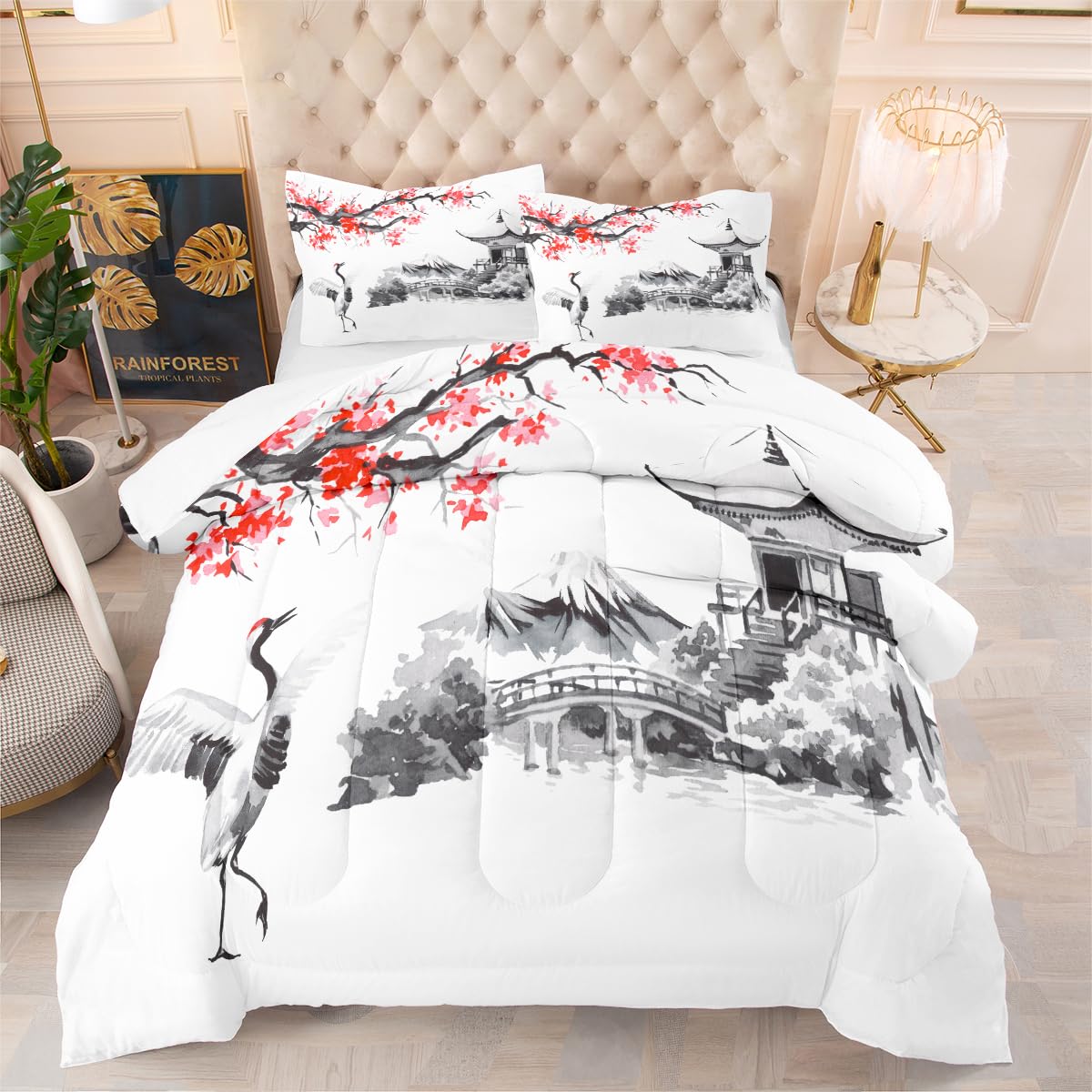 Couette imprimée grue 220x240 de mode minimaliste en tissu microfibre ultra doux