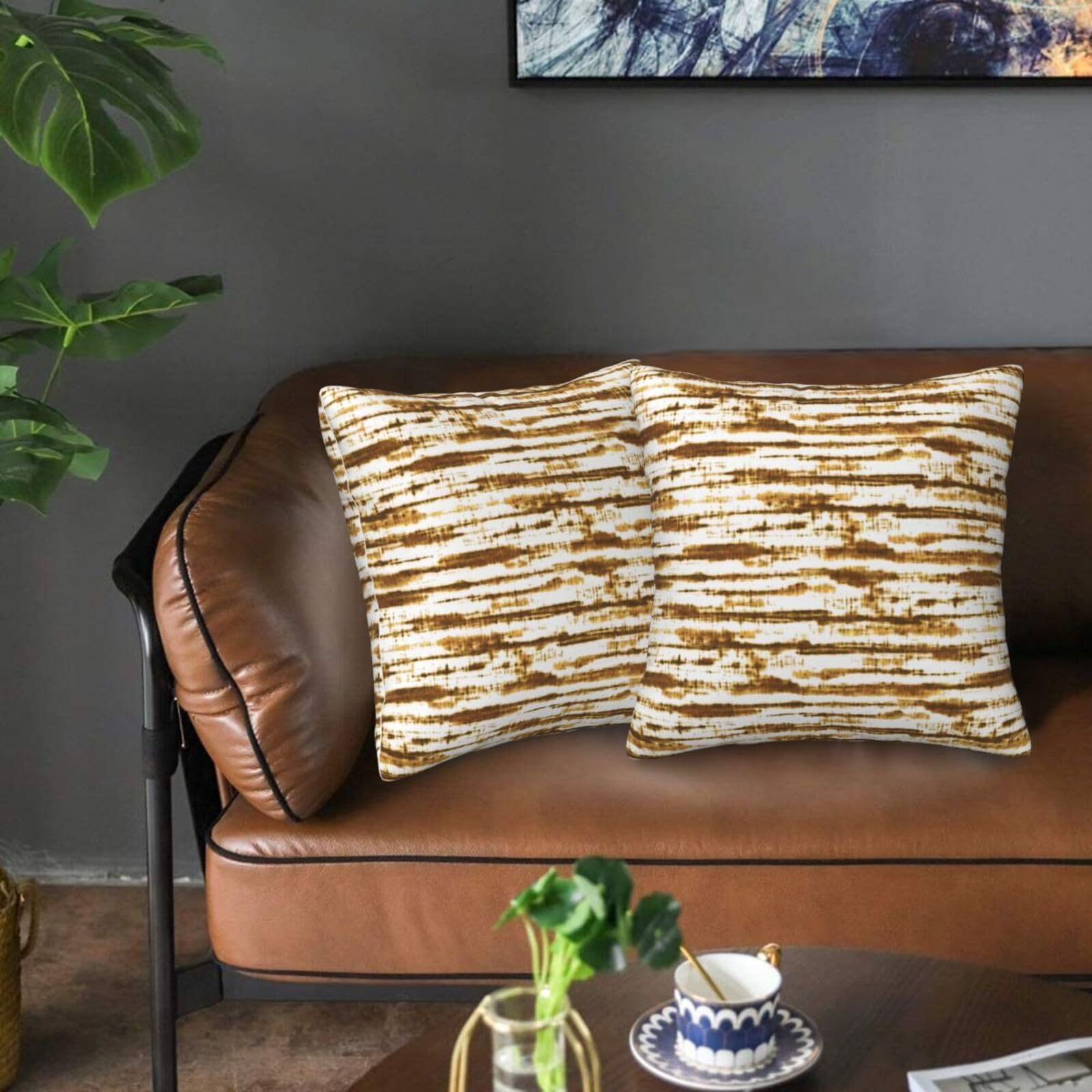 QUALKNOY Set of 2 Velvet Cushion Covers 45x45cm Modern Abstract Art Yellow Decorative Throw Pillow Cases 18x18 inches for Sofa Living Room Garden Outdoor Courtyard Decor Pillowcases - Image 2