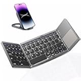 Foldable Bluetooth Keyboard with Touchpad - Portable Wireless Keyboard with Holder, Rechargeable Full Size Ultra Slim Pocket Folding Keyboards for Android Windows iOS Tablet & Laptop Travel Keyboards