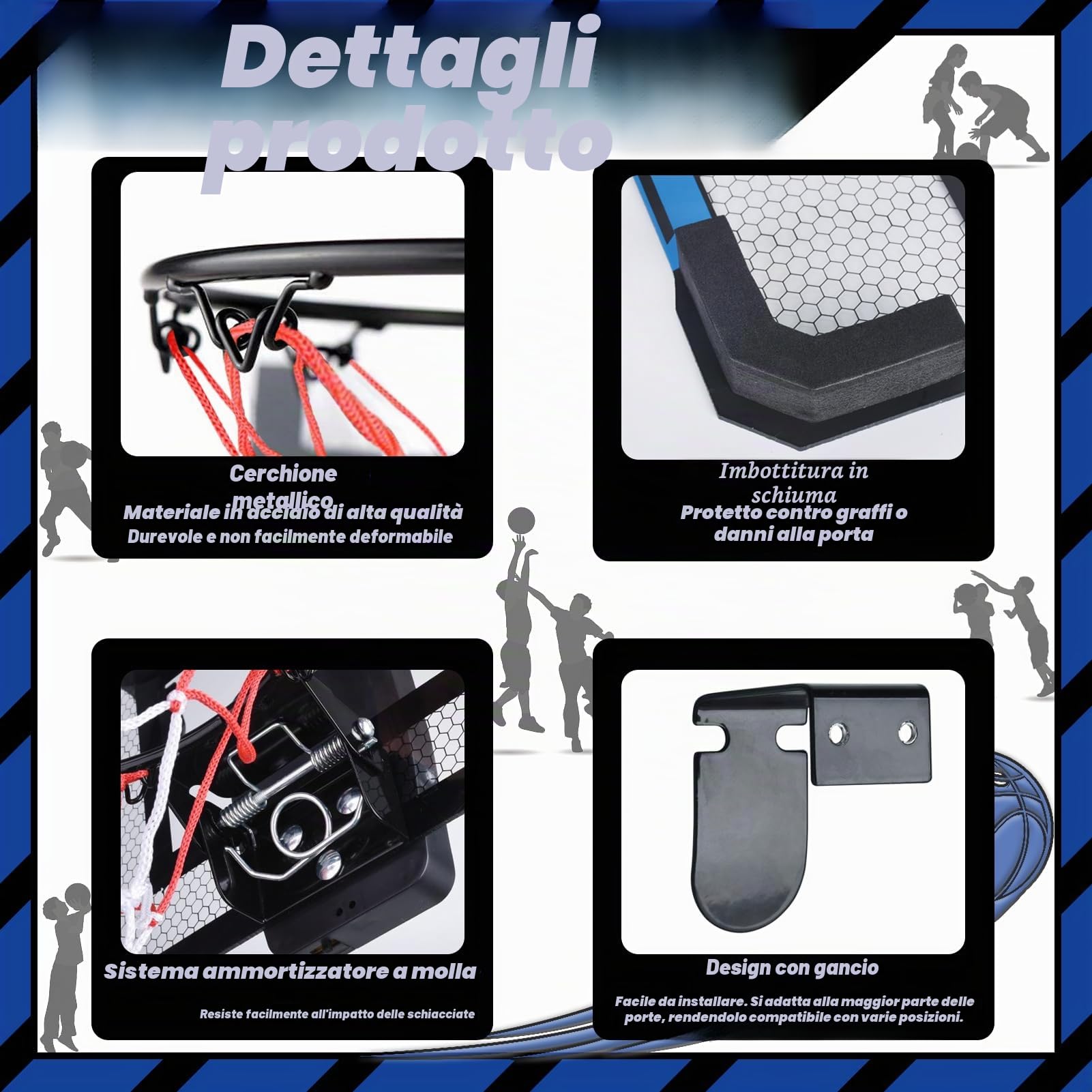 TEUVO Mini Canestro Basket da Camera con Punteggio Automatico Interno Esterno Canestro Basket Bambini 5 6 7 8 9 10 Anni per Casa Porta 4 Pallone Basket Giocattoli Mini Hoop Regalo per Ragazzi Ragazzee