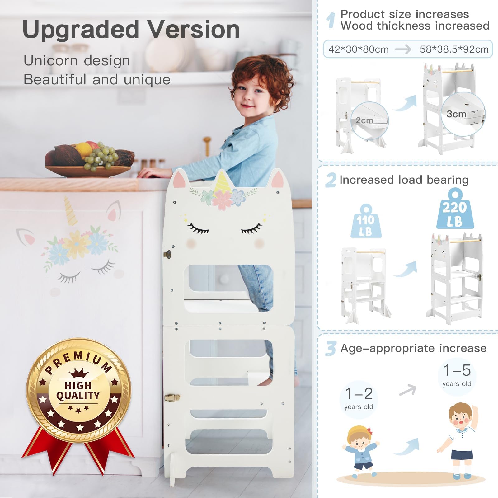 labebe Torre montessoriana per bambini, Pieghevole Torre di Apprendimento, 3-in-1 scala montessoriana Con tavolo da disegno, Legno Learning Tower di età superiore18 mesi bambini (Animal)