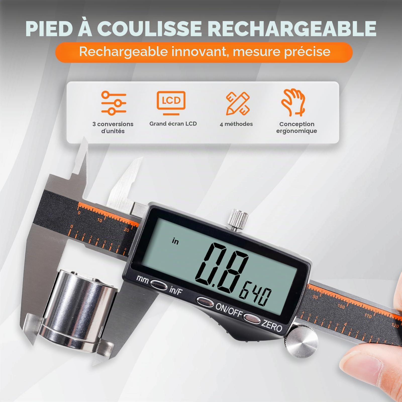 Pied à Coulisse Numérique HARDELL, 150 mm/6" Étanche LCD Rechargeable, Micromètre Acier Inoxydable, Conversion MM/Pouce/Fraction, Arrêt Auto, DIY/Bricolage/Maison/3D