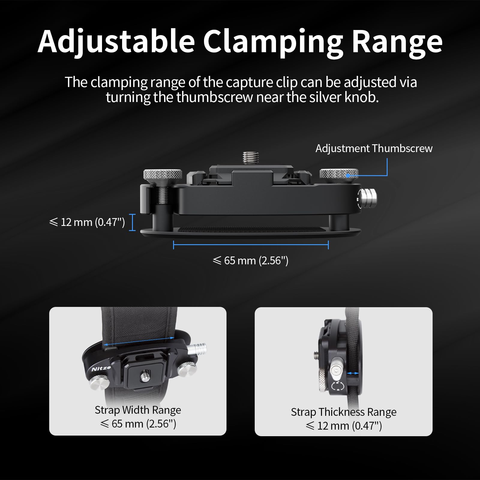 Nitze Kamera Clip, Aluminum Camera Clips, Kamera Rucksack Clip mit 4-seitig Montierbarer Arca Quick Release Platte für DSLR/Mirroless-Kamera, Action-Kameras - N58A
