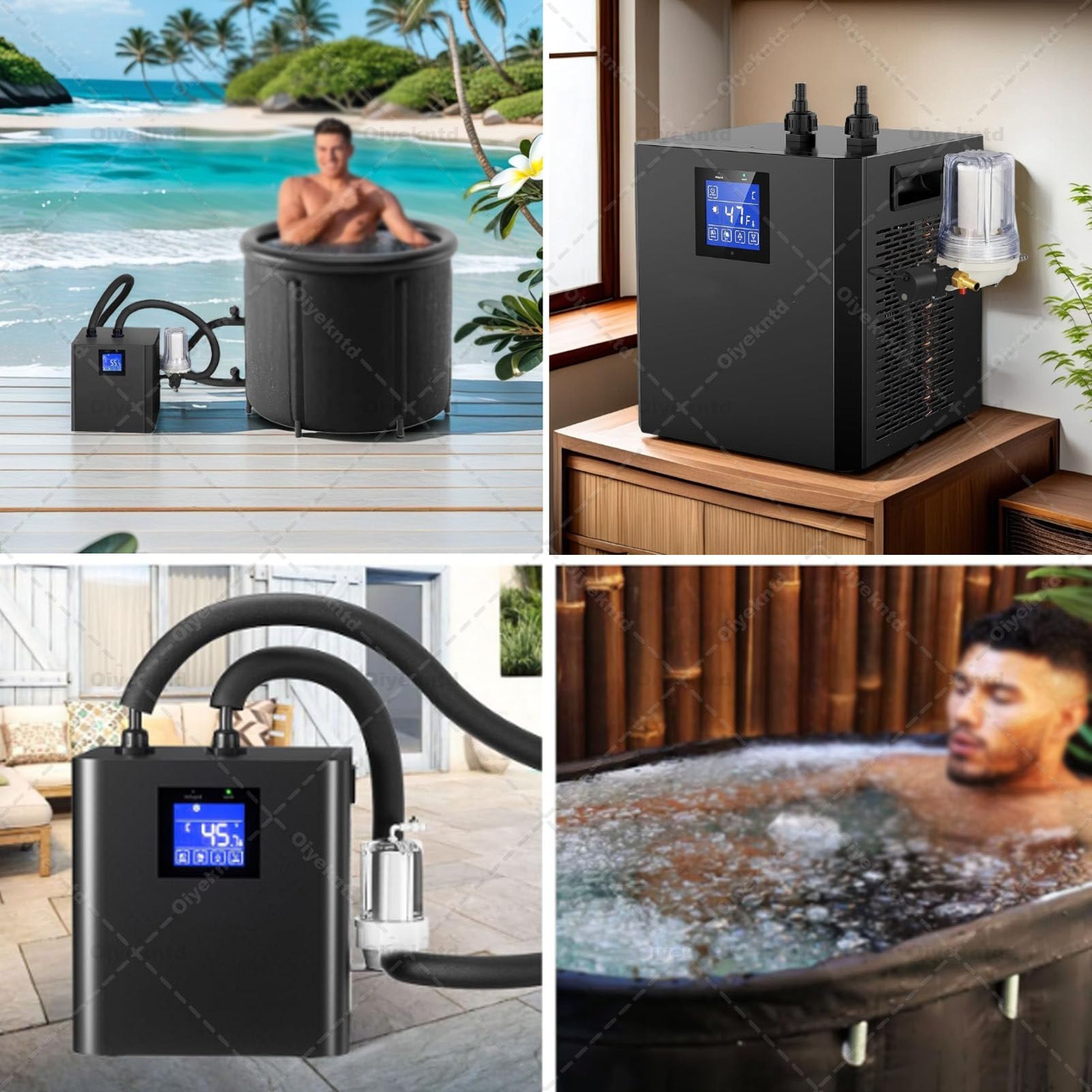 Refrigeratore d'acqua per vasche idromassaggio fredde, refrigeratore d'acqua per vasche idromassaggio fredde con 2 pompe, filtro esterno e telecomando, unità di raffreddamento d'acqua per vasche