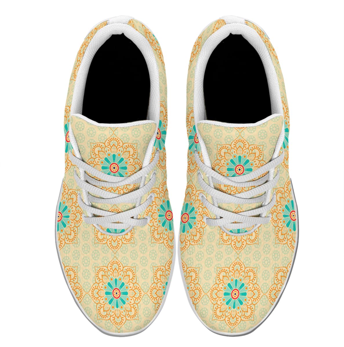 Women Men Ethnic Floral Prints Shoes Slip On Running Shoes Athletic Tennis Sneakers White Size 5
