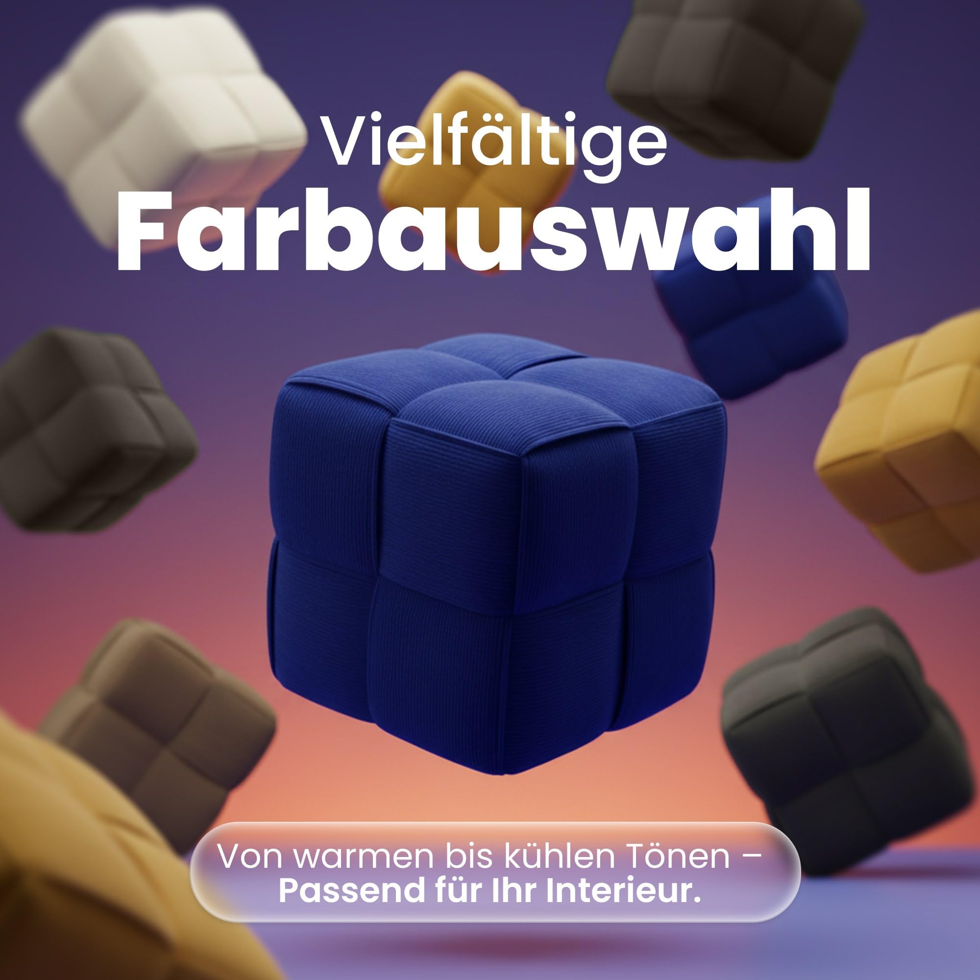 CLP Sitzhocker Cord Forinta, modernes quadratisches Design, bequemer Hocker, Fußhocker, Sitzwürfel für Wohnzimmer & Schlafzimmer, Farbe:dunkelgrau