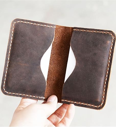 Personalized Men's Handmade Slim Leather Wallet Credit Card Holder Slim Wallet Italy oiled Leather (Hold 30 pics of cards)Distressed Brown110