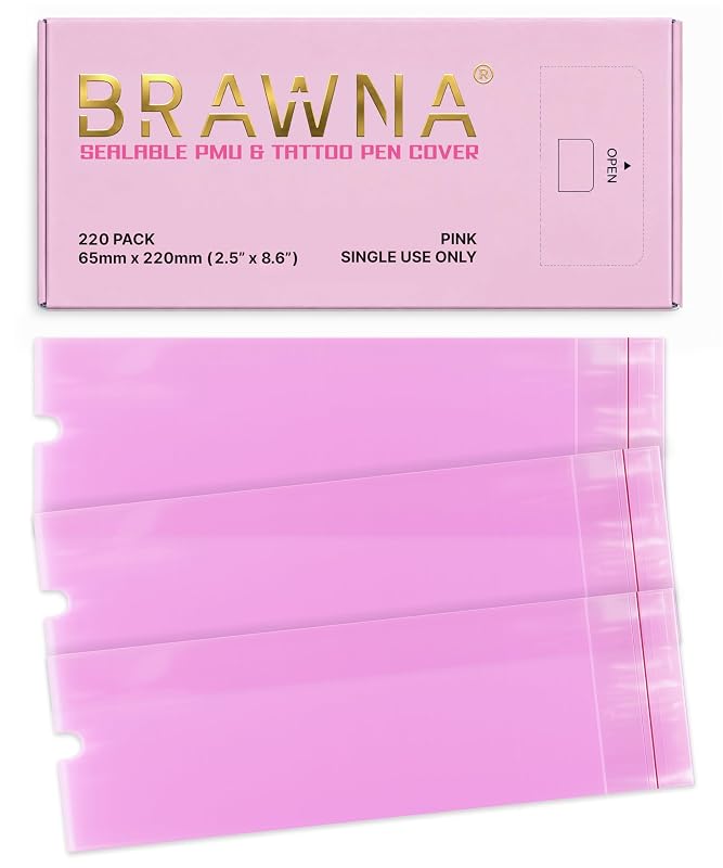BRAWNA Capas descartáveis para caneta de tatuagem e PMU, rosa, 220 unidades