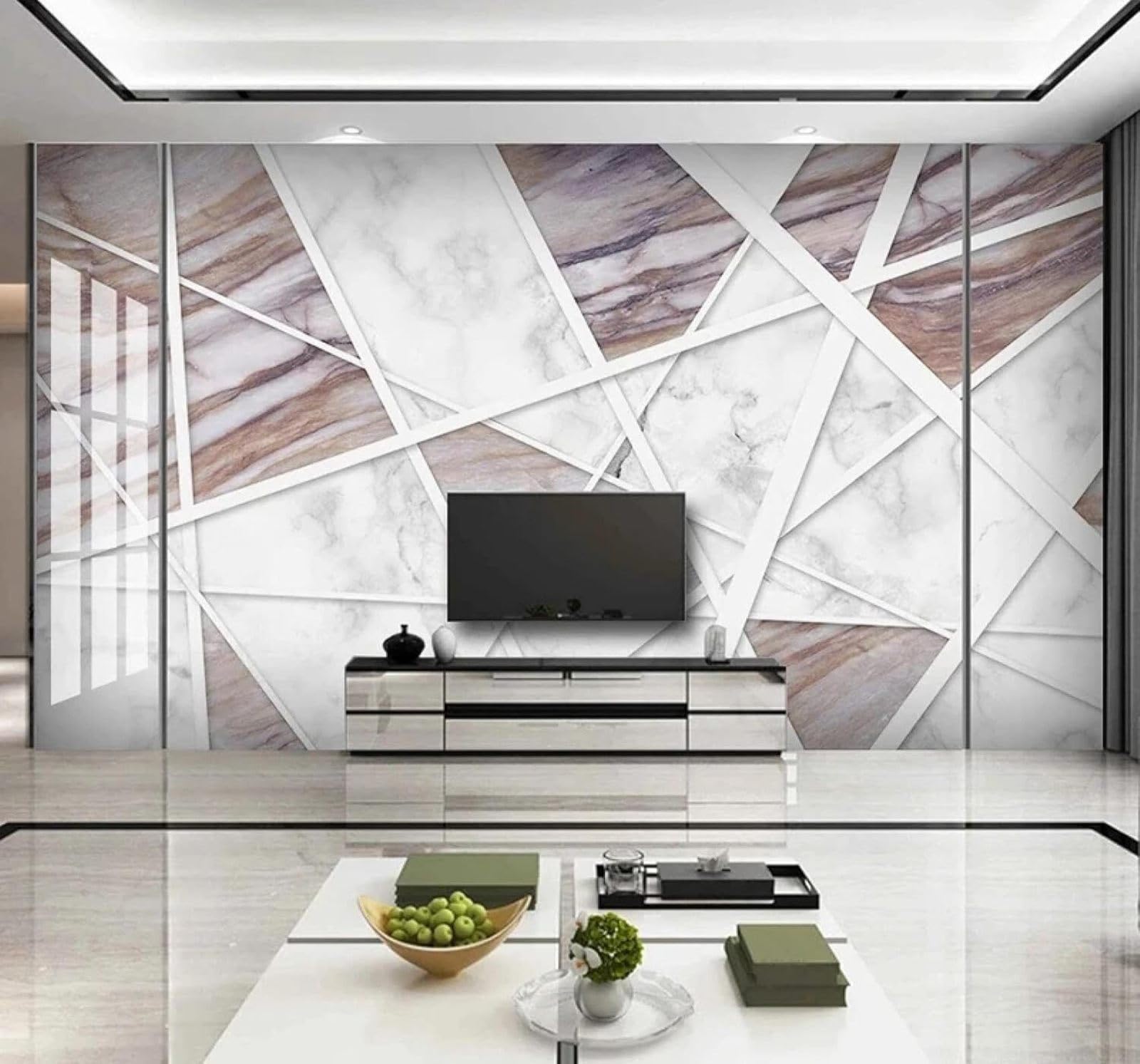 XLMING Abstract White Pink Geometric Faux Marble 3D Wallpaper Luxury Home Dining Decor Paste Sofa Living Room The Wall for Bedroom Mural-400cm×280cm