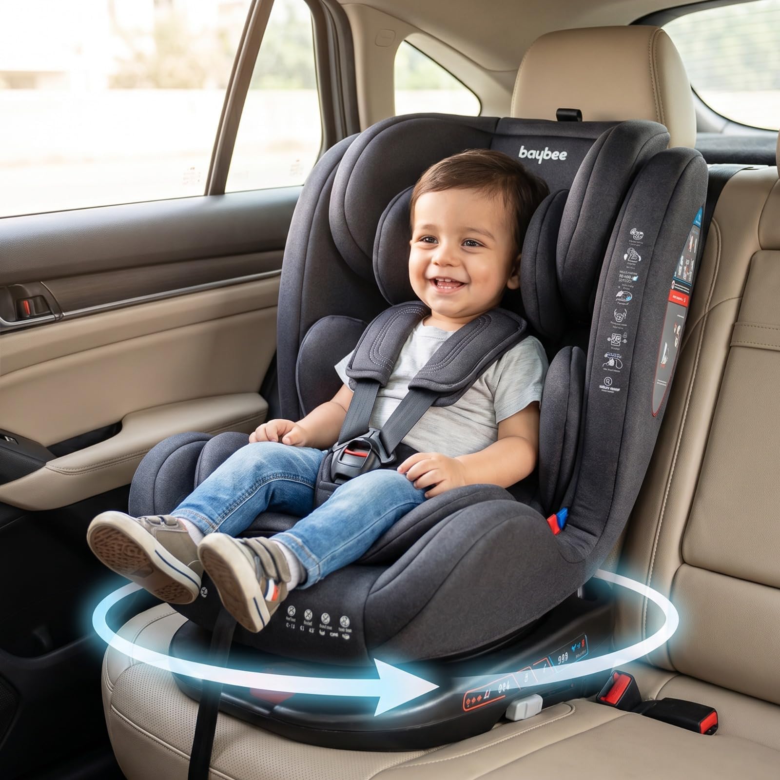 Baybee Convertible Car Seat for Baby 0 to 12 Years with 360° Rotatable, ISOFIX, 3 Position Recline, Headrest Adjustable | ECE R44/04 Safety Certified | Baby Car Seat for Toddlers Kids Boy Girl (Black)-picture-49