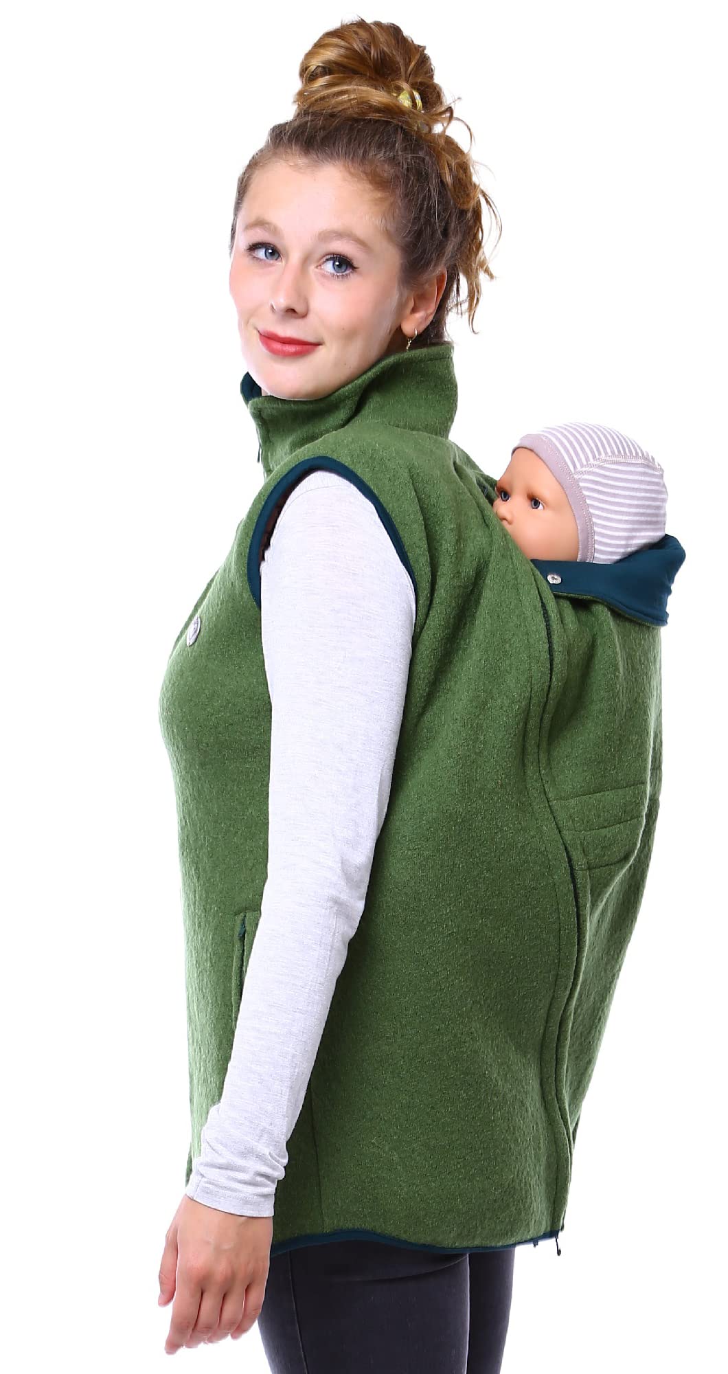 Viva la Mama – Wollweste Trageweste aus Wolle zum Babytragen Umstandsweste - PEVE - kiwigrün - L