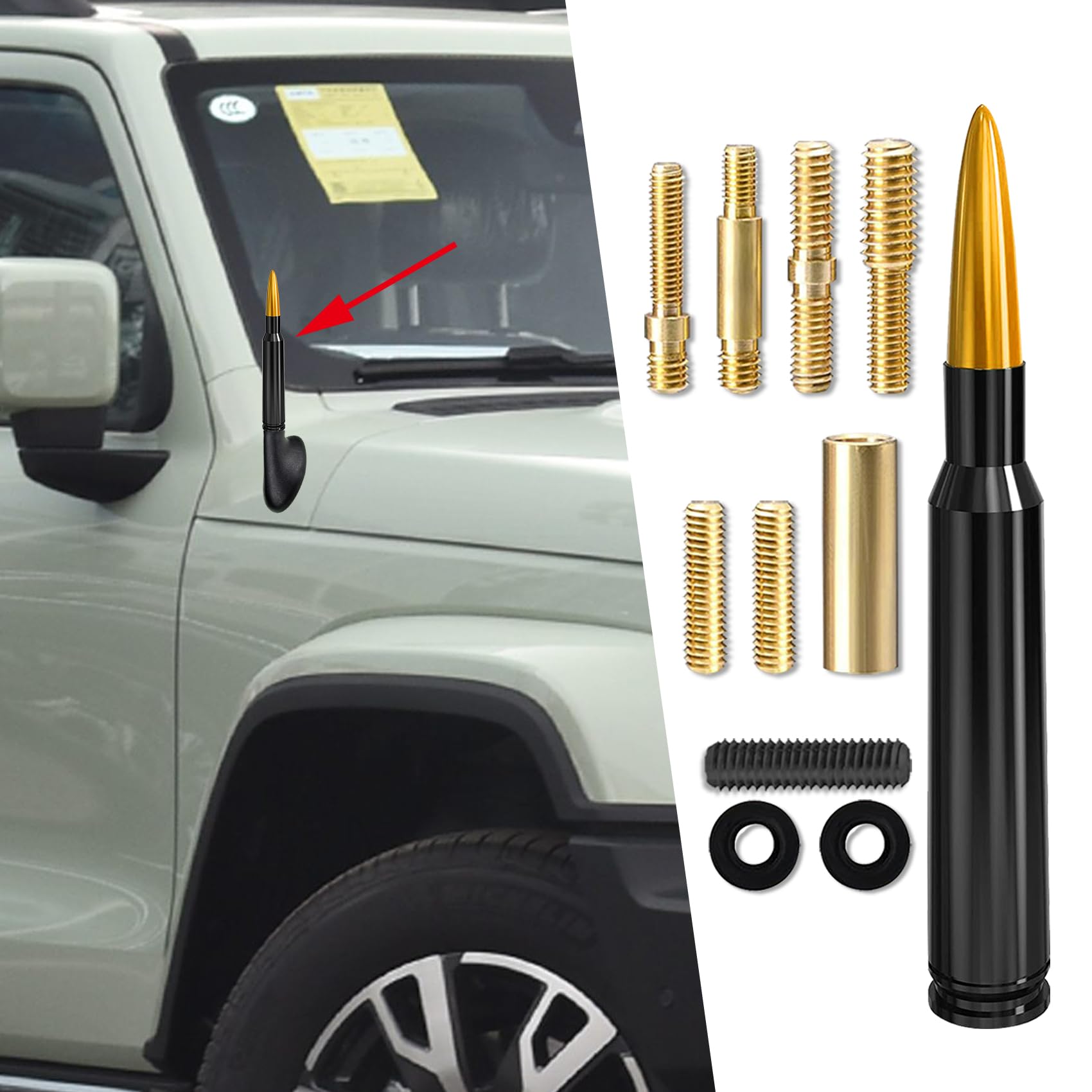 Car Antenna Replacement, Aluminum Alloy, Enhance Signal Stability and Waterproof Car Bullet Antenna, Universal Car Exterior Accessories Compatible with Ford, Dodge, Chevy, GMC, Jeep, Toyota