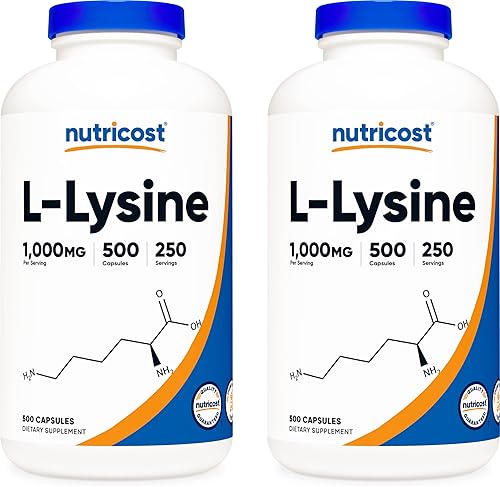 Nutricost L-lisina 500mg (1000mg porción), 500 cápsulas (2 botellas)