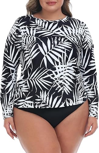 HDE Camiseta de natación de manga larga de secado rápido UPF 50 para mujer, talla grande