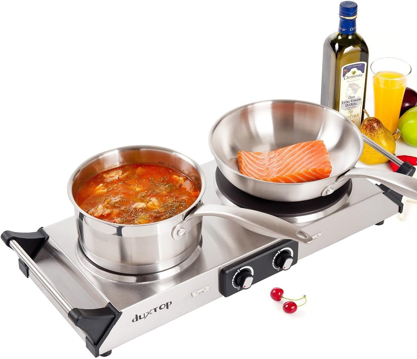 Duxtop Hot Plates Double Cast-Iron Burner Portable Electric Stove Cooktop with Adjustable Temperature Control, 1800W, Metal Housing, Indicator Light (Double)