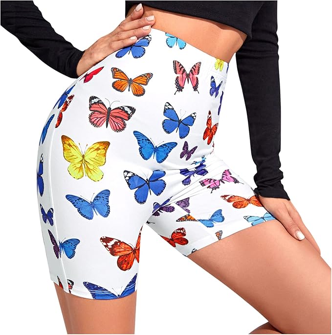 Women's Colour Butterfly Print Sexy High Waist Sports Shorts Women's