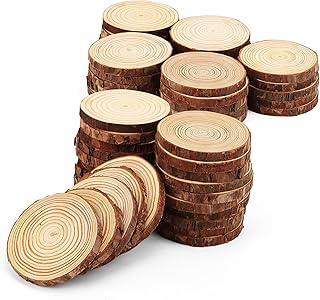 LEXININ 50 PCS Wood Slices, 3.5-3.9 Inch Unfinished Wooden Log Slices, Tree Bark Wood Discs for Craft DIY Ornaments