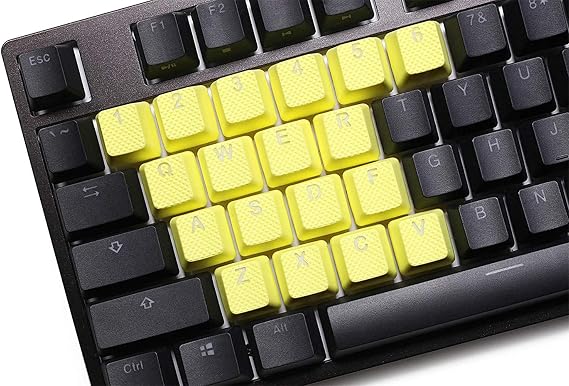 22 Keys Taihao Rubber Double Shot Backlit Translucent Keycap FPS & MOBA Gaming Key Caps Arrow WASD Switch OEM Profile for Cherry RGB MX Mechanical Keyboards (Neon Yellow)
