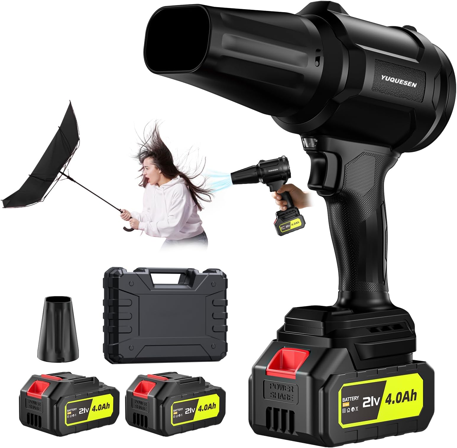 Cordless-Leaf-Blower - 600000RPM Handheld Leaf Blower - 2 X 4.0Ah Batteries and Charger Included, Lightweight Leaf Blowers for Patio Cleaning Black