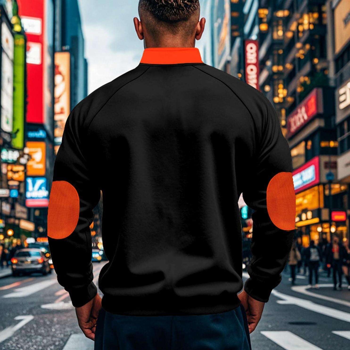 Sweatshirt for Men Fall Winter Solid Zipper Long Cuffed Sleeve Stand Collar Color Block Pullover Casual Basic Tops