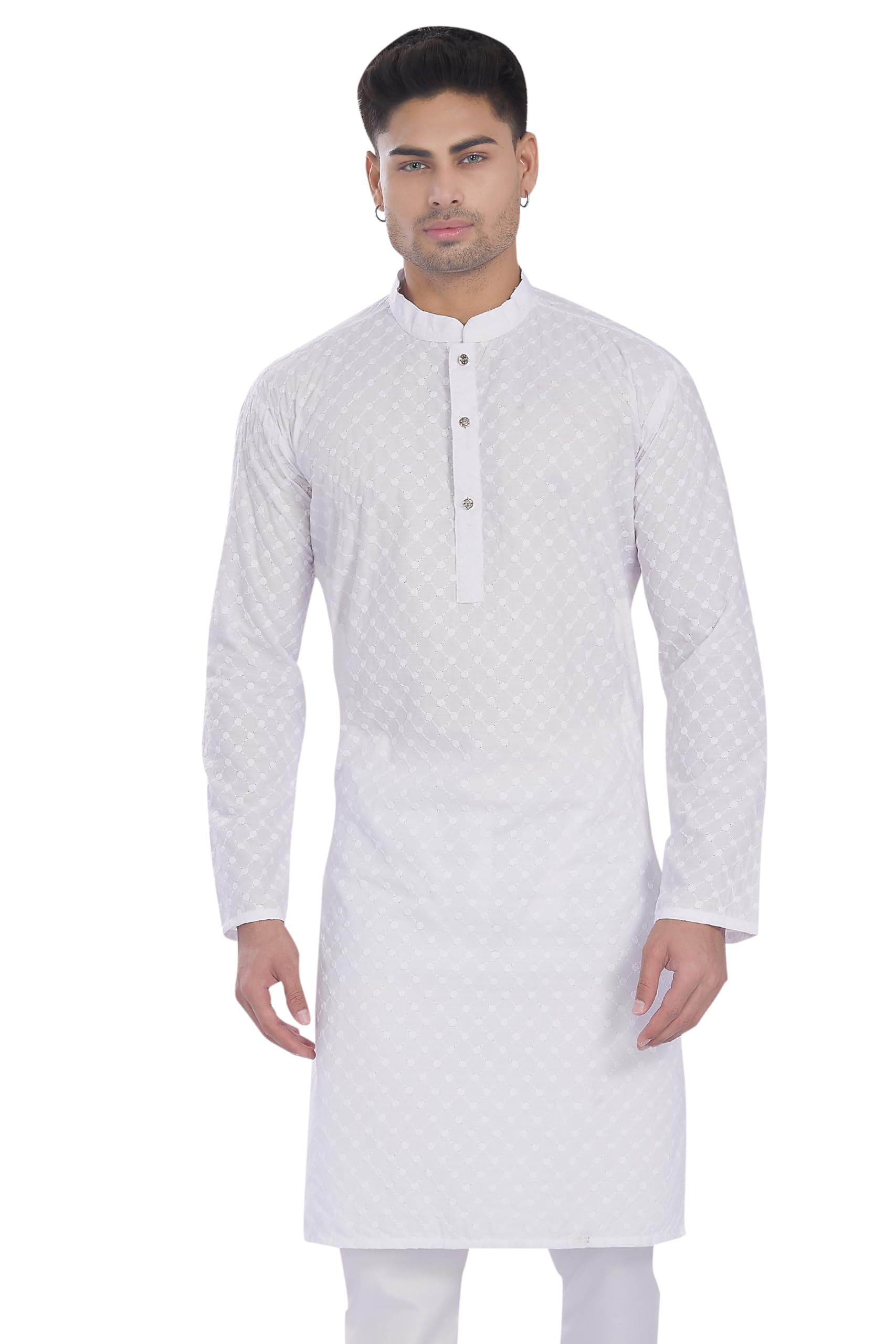 Divisive Men's Thread Embroidered Cotton Only Slim Fit Kurta (Dkrt633_M_White)