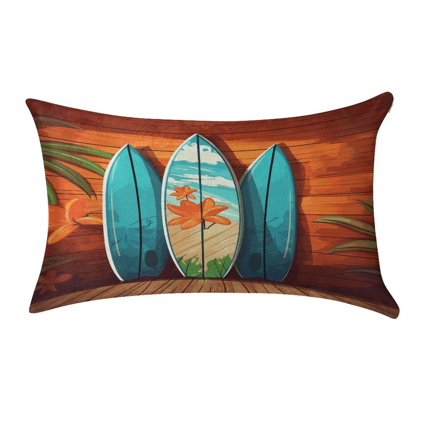 MUSM Surfboard on Wooden Pillow Case 12"X20" Luxury Velvet Throw Pillow Cover Fade Resistant Cozy Soft Pillowcases Pillow Protector Pillow Shams Lumbar Pillow Shells for Home&Gifts